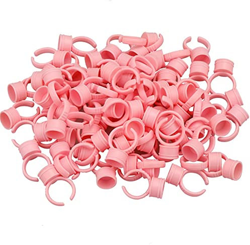 100 Pièces Rose Anneau de Colle en Plastique Extension de Cils Pigment Tasse Porte-anneau Microblading Encre Doigt Tasses pour Tatouage et Maquillage M
