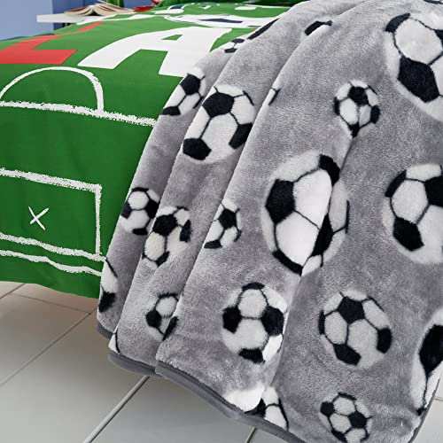 Catherine Lansfield Kuschelige Fußball-Fleecedecke für Kinder, 120 x 150 cm, Grau
