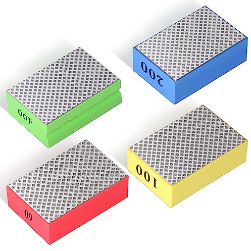 4Pcs Éponges de Ponçage, Blocs de Ponçage, Tampons de Polissage à la Main en Diamant Cales à Poncer à Main pour Carreaux, Céramique, Verre, Pierre, Granit, Marbre (60# 100# 200# 400#)