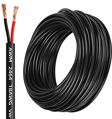 18 Gauge 2 Conductor PVC Cord, Oxygen-Free Copper Cable, 50FT Pure Copper Electrical Wire for LED Lamp Lighting Strips, Automotive