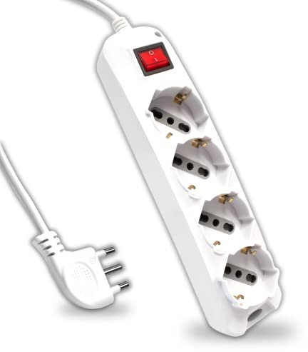 V-TAC Ciabatta Multipresa Elettrica con Interruttore e Cavo da 1,5 Metri - 4 Prese 10/16A Bipasso + Shuko - Spina 16A - Presa Elettrica per Casa, Ufficio, Negozio - Colore Bianco