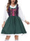 Halloween-Kostüm für Damen, 3-teilig, 1 Oberteil + 1 PCAPron Kleid, dunkelgrün, traditionelles violettes Kleid, Oktoberfest, Performance-Kleid, Dudelsack Mittelalter