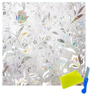 VIVIIHOO Pellicola per Vetri Autoadesiva Opaca 30x500cm-la Privacy Finestra Colorata,Disegno Floreale a Motivi,Pellicola in vetro-3D per Bagno,Ufficio-Pellicola statica per finestre Senza Colla