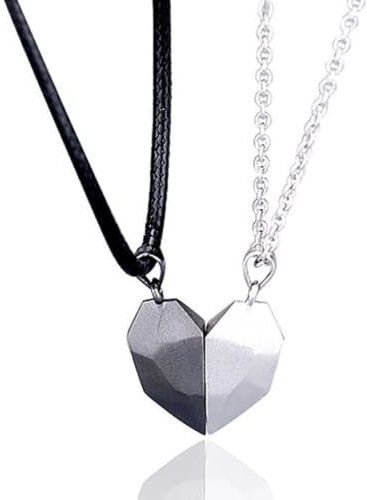 Collana Magnetica a Cuore per Coppie, 2 Ciondoli Magnetici a Metà per Fidanzato Fidanzata Marito Moglie Migliore Amica - Nero, Bianco