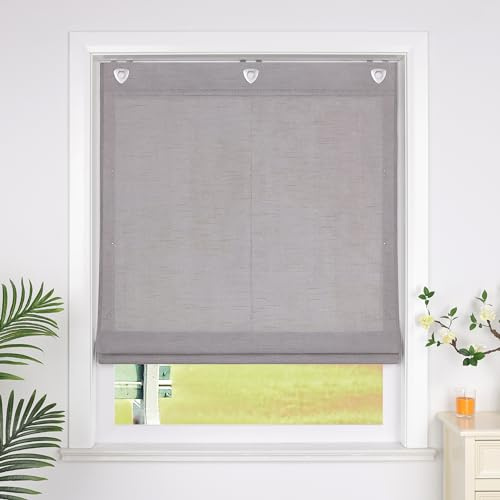 SCHOAL Raffrollo mit Ösen Einfarbige Vorhänge Wohnzimmer Gardine Blickdicht Raffgardine Fenster Rollo 1 Stück BxH 120x140cm Grau