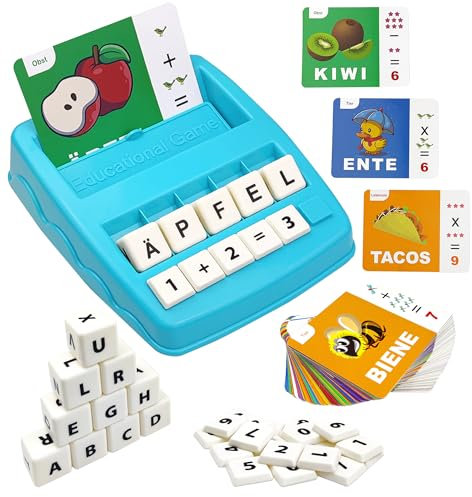 Juegos de aprendizaje de letras alemanas, juguete Montessori 3, 4, 5, 6 años, juego de ortografía con 64 tarjetas de aprendizaje, juguete educativo para preescolares, aprendizaje de idiomas, regalo