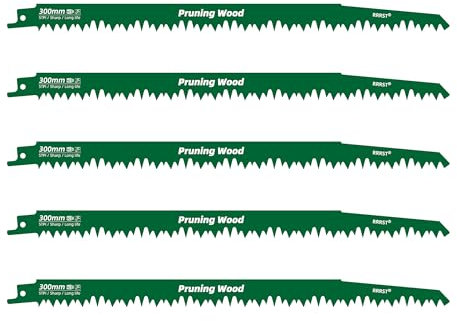 RRRST Juego de 5 hojas de sierra de sable de 300mm 5TPI para madera, verde, fácil y duradero
