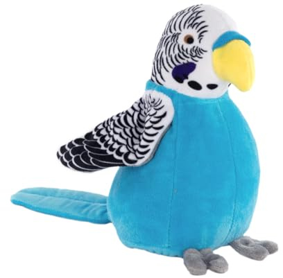 Idena 40359 - Bavardage Perruche en Bleu, env. 18 cm, Peluche répète Tout d'une Voix Amusante Tout en bougeant Les Ailes, Fonctionne à Piles