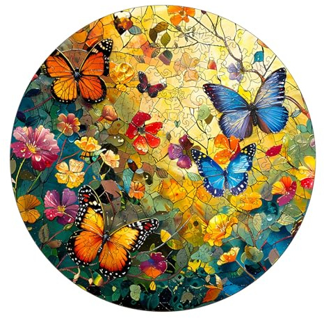 Puzzle en bois pour adultes, papillons et fleurs (L 34 x 34 cm - 290 pièces), forme irrégulière unique, cadeau d'anniversaire pour adultes et enfants