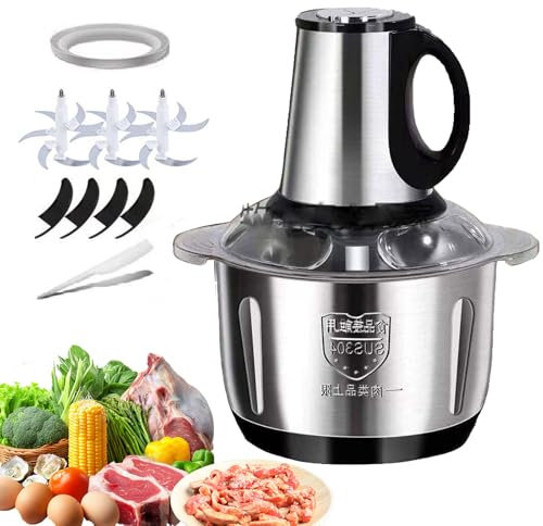 Nueva Picadora De Carne Eléctrica, Trituradora De Alimentos Multifuncional De Acero Inoxidable con 3 Cuchillas, 3 Velocidades De Engranaje, con Tazón De Acero Inoxidable De Alta Capacidad De 5 litros