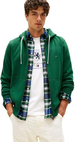 Tommy Hilfiger Chaqueta con cremallera Hombre Essential Fleece Zip Through con bolsillos, Verde (Ornamental Green), M
