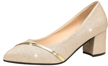 Pumps Glitzer, Damen Pumps Hohe Absatzschuhe Hochzeitsschuhe Bequem High Heels Tanzschuhe Breite Füße Loafer Damenschuhe Brautschuhe Halbschuhe, Goldener, 39