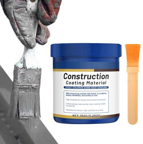 Vernice per calcestruzzo per esterni – Vernice impermeabile per calcestruzzo per esterni, 170 g, colore grigio ad asciugatura rapida, con pennello per pareti, armadi, cantine, terrazze, pavimenti