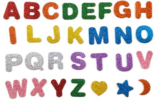 232 pegatinas de letras de goma espuma, pegatinas de colores con letras de estrellas y corazones, letras de alfabeto brillantes para manualidades, álbumes de recortes, decoración de tarjetas (8