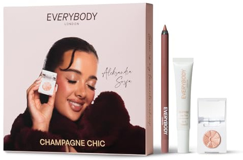 EVERYBODY LONDON presentset champagne chic eye & läpp set topp champagne o'clock läppkonturpenna espresso brun läppbalsam är det klart