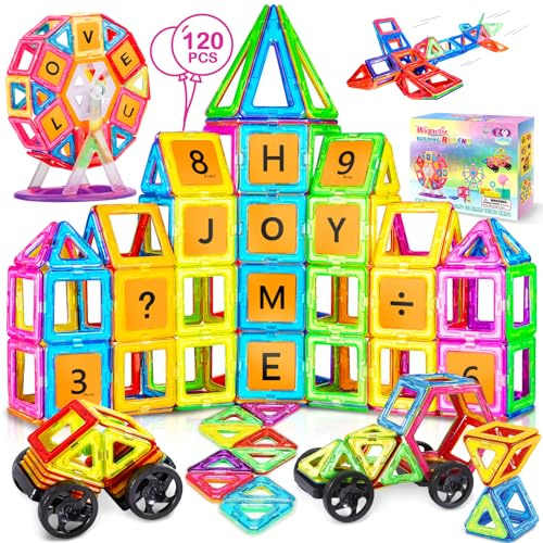 Purpledi 120 piezas bloques de construcción magnéticos juegos de imanes de construcción magnéticos, juguetes para niños, juegos de construcción educativos, regalo de cumpleaños para 4 5 6 7 8 9 años