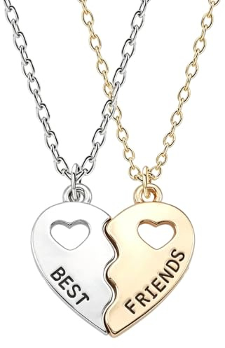 Trifletopia 2 Pcs Best Friend Necklace Set, Silver & Gold Alloy Friendship Heart Puzzle Necklaces for Girls, Matching BFF Pendant Jewelry Gifts for Birthday Christmas