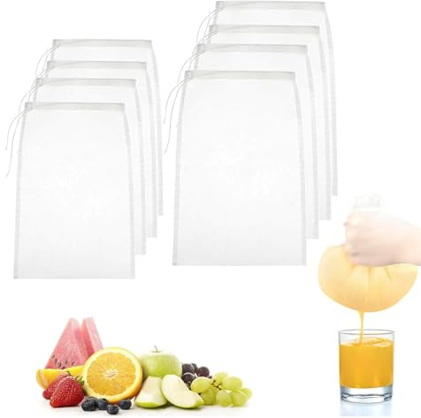 UZYXC Set de 8 Bolsas Filtro de Nylon & Paño para Colar – 4x15x20cm & 4x20x30cm, Reutilizable con Cordón para Leche de Frutos Secos, Café, Yogur, Queso, Zumo, Bebidas Vegetales