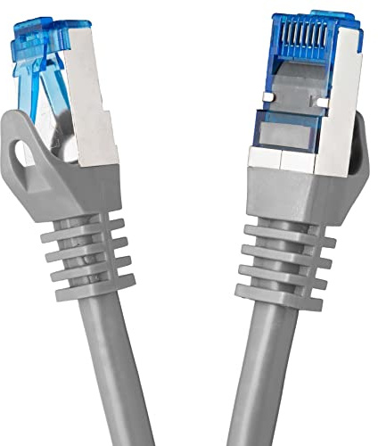 BIGtec 1m CAT.7 LAN Ethernet Kabel Netzwerkkabel Patchkabel Gigabit Patch DSL grau Kupferkabel doppelt geschirmt RJ45 Stecker Cat7 S/FTP PIMF kompatibel PS5 Netzwerk Switch DSL Router Modem