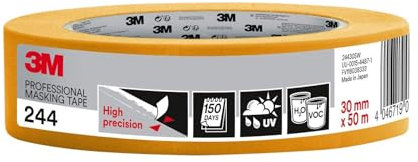3M Pro 244 Profi Malerband - 1 Rolle 30 mm x 50 m - für scharfe Farbkanten, UV-beständig, innen und außen