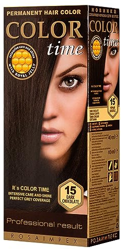 Color Time Permanent Hårfärg Gel Färg Chokladsvart 15-100 ml | Med Drottninggelé och C-vitamin | Fullständig Täckning av Grått Hår | Intensiv och Långvarig Färg