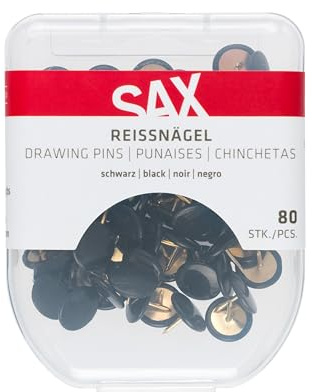 Sax punaises, noir, diamètre de la tête 10mm, en métal, avec enrobage plastique, dans une boîte de rangement pratique, aspect stylé et élégant