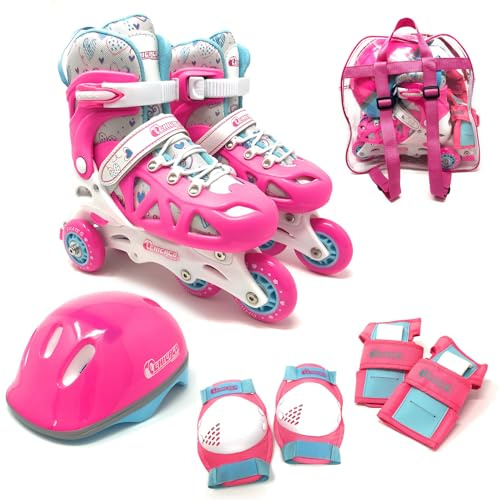 Chicago Inline Training Roller Skates with Protective Gear for Kids – Durable, Top Performance Roller Blades - Wrist Guards, Kneepads & Backpack– Padded High-Top Boots,64mm Wheels - Indoor/Outdoor Use