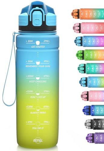 Niggeey Sport Trinkflasche 500ml, 700ml, 1L, 1,5L Trinkflasche Kinder Auslaufsicher, BPA-frei Tritan Motivierende Wasserflasche mit Zeitmarkierung, Sportflasche für Kinder, Schule, Fitness, Gym