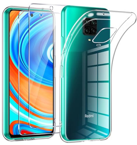 Phoona Funda para Xiaomi Redmi Note 9S/9 Pro/9 Pro MAX Carcasa con 2 Piezas Cristal Templado,Transparente Silicona TPU Protección Funda para Redmi Note 9 Pro Anti-Choques y Anti-Arañazos Caso