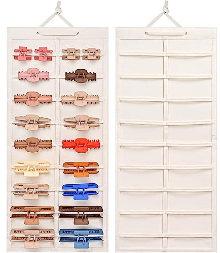 Lolalet Claw Clip Organiser, 1 Pack Hanging Hair Clip Organiser Storage for Women Girl, Wall-Mounted Hair Claw Clip Holder Organiser, Claw Clip Storage Display for Wall Door Closet -Beige