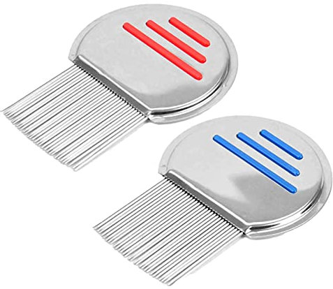 2 Stück Metall Läusekamm, Edelstahl extra fein Läusekamm, Zum Entfernen von Läusenissen und Schuppen für alle Haartypen, Für Baby Kinder Erwachsene und Haustier