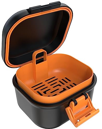 ARGOMAX Auslaufsicher Prothese Box, Tragbar Einweichen Zahnprothesendose, Zahnprothesenbox mit Sieb, Für Zahnersatz und Zahnspangen (schwarz + orange).