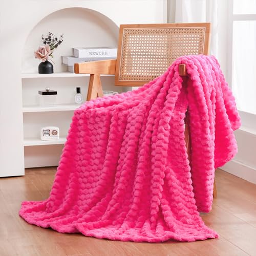 Puncuntex Hot Pink Throw Blanket 50×60 Gifts for Mom Fuzzy 3D Jacquard