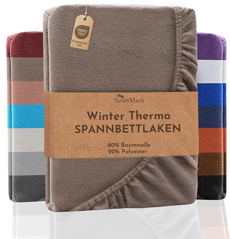 NatureMark Winter Thermo Fleece Spannbettlaken, Spannbetttuch in vielen Farben und Größen Winter Bettlaken, Spannbettlaken 120 x 200 cm - Sand beige