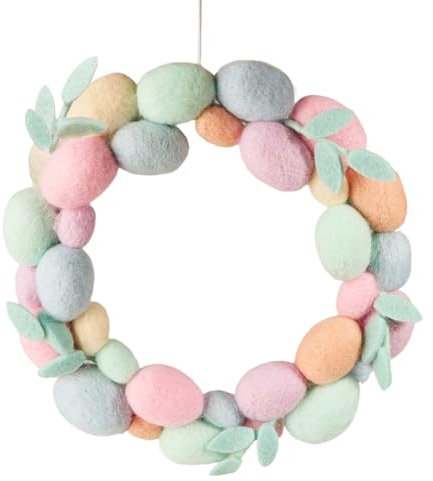COLOFALLA Osterkranz Filz Handmade Osterkranz Haustür Ostern Deko Tür Frühlingskranz Osternkranz aus Filz mit Osterneier und Blätter Oster Hängende Deko