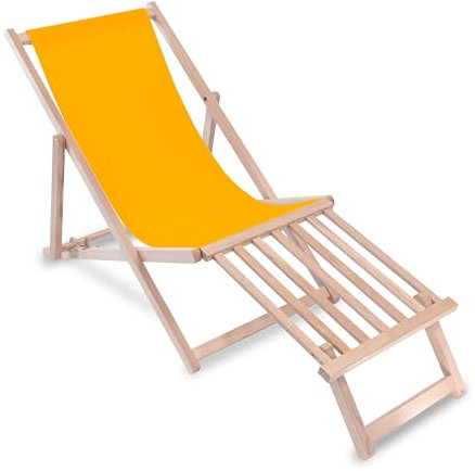 DreamRoots Liegestuhl klappbar Holz mit fußteil bis zu 130 kg belastbar, 3-Fach verstellbare Rückenlehne, waschbarer Polyesterbezug