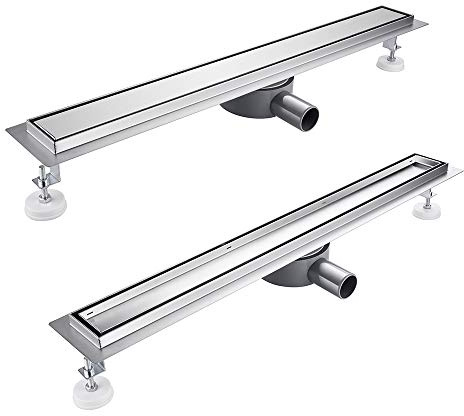 Caniveau de Douche Italienne à Carreler 120cm - Acier Inoxydable 304, Sortie d'Eau Rotative à 360°, Siphon de Sol Anti-Odeurs et Passoire à Cheveux - Hauteur Réglable, Vidange 30 L/min