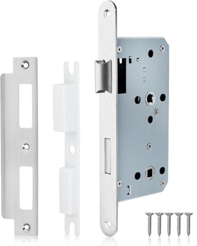 Bwintech 1 PCS níquel satinado cerradura de baño 7255 cerradura de embutir de acero inoxidable eurohole para puertas interiores y puertas de baño, cerradura reversible