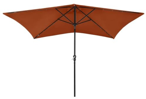Hovothy Gartenschirm mit LED-Leuchten Balkon-Sonnenschirm Terrassenschirm Marktschirm Hochwertigen Parasol Strandschirm UV-beständigem Schirmdach Stilvollen Design Terracotta-Rot 300x247 cm