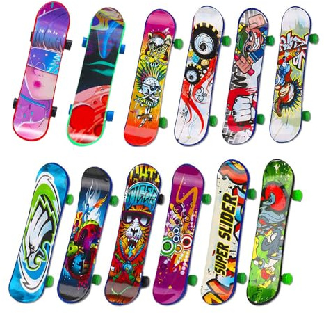 KHYYQUA 12 Piezas Finger Skateboards,Finger Skate, Patineta de Juguete para Fiestas,Fingerboard,Regalos de Monopatines para Adolescentes,Mini Diapasón Monopatines(Patrón Aleatorio)