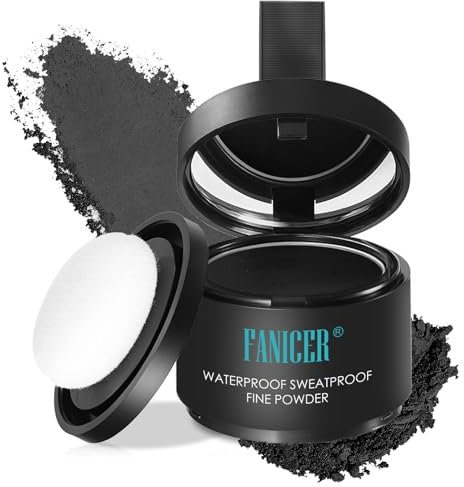 Haaransatz Puder mit Spiegel Schwamm，Unsichtbares Haar Concealer，Unsichtbares Ansatzpuder,Haaransatz Ausbessern,Haarverdichtung Wurzeln für dünner werdendes Haar，Schwarz 01