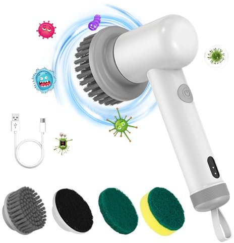 Electric Cleaning Brush Scrubber, Power Spin Scrubber Cordless with 2 Speed, Handhold Electric Spin Scrubber for Floor and Cars, Power Scrubber with 3 Replaceable Brush Heads for Kitchen,Bathroom