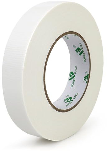 BOMEI PACK Cinta adhesiva americana 25mm x 50 m, Blanca cinta impermeable de tela de para reparaciones, bricolaje, manualidades, uso en interiores y exteriores