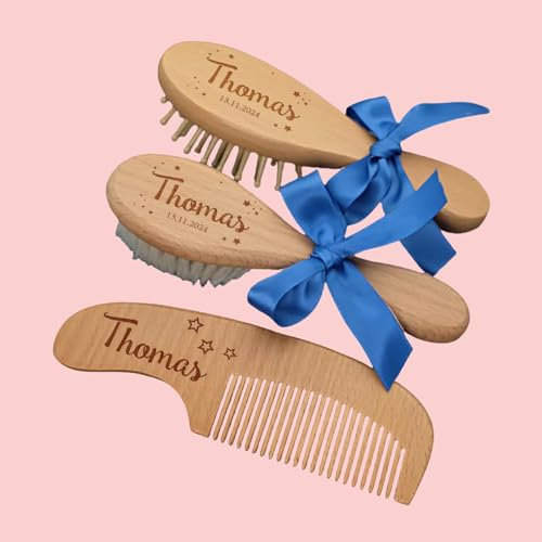 Personalisiertes Baby-Geschenk For Neugeborene, Haarbürste Und Kamm, Individuell Graviertes Baby-Andenken, Personalisiertes Mädchen-Bürsten- Und Kamm-Set, Holzborsten-Kleinkindkamm, Babyparty-Geschenk