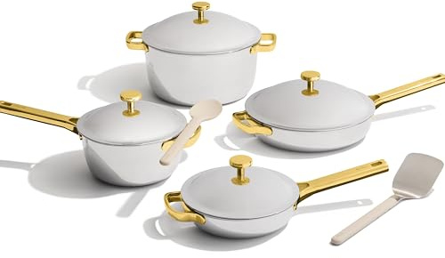 Our Place Titanium Pro Cookware Set (4-Piece) – Always Pan & Perfect Pot | Nonstick No-Coat Technology | Tri-Ply Titanium & Stainless Steel | Safe for Oven, Induction & Cooktops up to 400°C | Gold