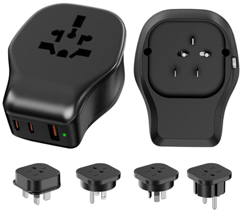 Kit adattatore spina universale con spina rimovibile, presa di alimentazione mondiale con 2xUSB-C + 1xUSB-A e 4 prese AC per US/Canada/AU/UK/Europa/Cina adattatore di viaggio
