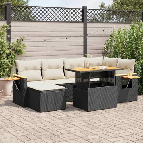 Qnhdfrt Set di 7 divani da giardino, in rattan sintetico, con cuscino, spazio di archiviazione e tavolo pieghevole, per terrazza, balcone, giardino