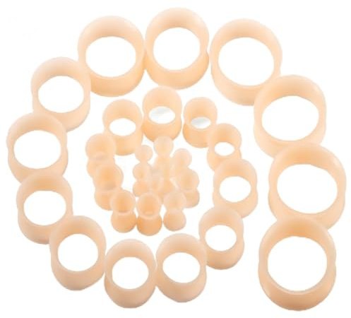Cisyozi 10G-25mm Flesh Skin Silicone Ear Gauges Tunnels Plugs Earrings for Ear Stretching Kit Soft Plastic Rubber Tunnel Plug Stretcher Stretch Double Flared Gauges Plugs Gage Gauging Kit Women Men