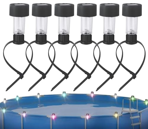 Lot de 6 lampes solaires de piscine étanches avec bande de maintien réglable | Éclairage de piscine encastrable | Pour le côté de la piscine, le jardin, la terrasse, l'étang, le spa