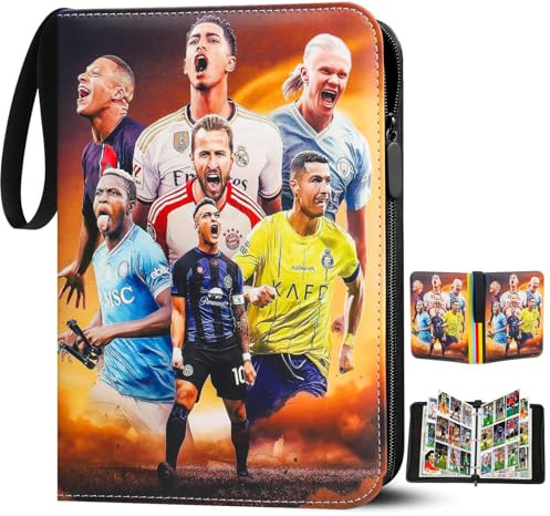 Fotbollskort Samlaralbum, 9 Fack 50 Sidor Samlarkort Album Samlarmapp för upp till 900 Kort, Stort Samlarbok med Dragkedja för Spelkort, Sportkort, Ninjago, TCG, MTG-kort
